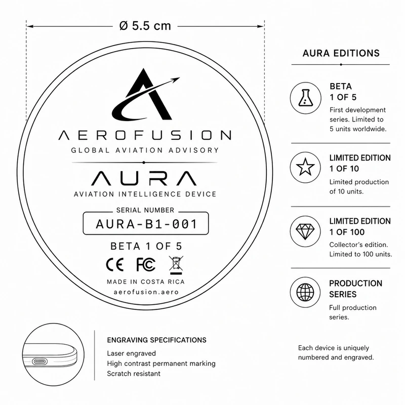 AURA Beta Edition — White back plate with serial number AURA-B1-001